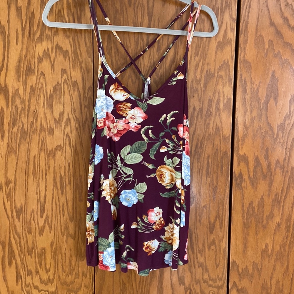 Maroon Floral Tank Top
